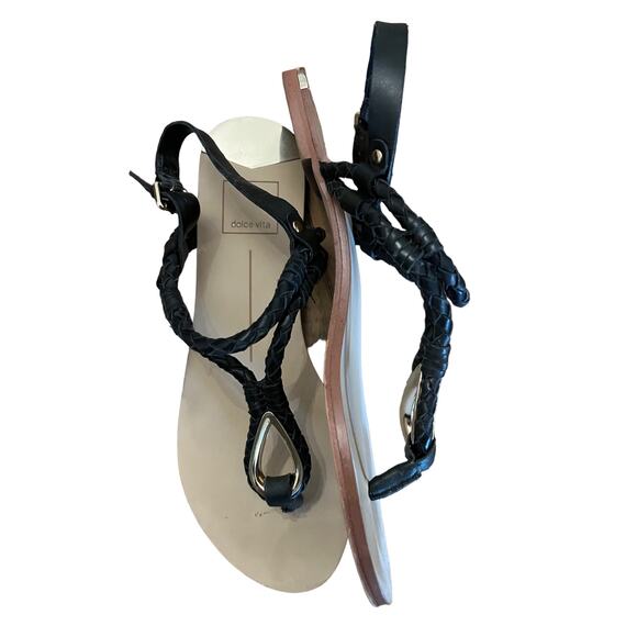 Dolce Vita Womens Black and Gold Braided Leather Gladiator Sandals 7 - Picture 1 of 6